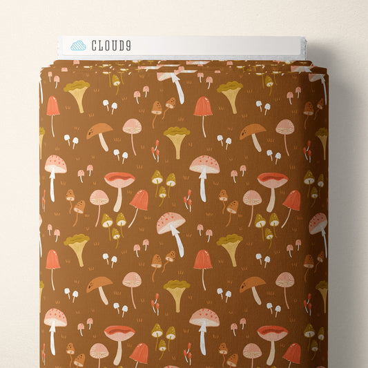 Magic Mushroom - Brown - Woodland Creatures - Dominika Godette - Cloud 9 Fabrics - Poplin - Simplifi Fabric