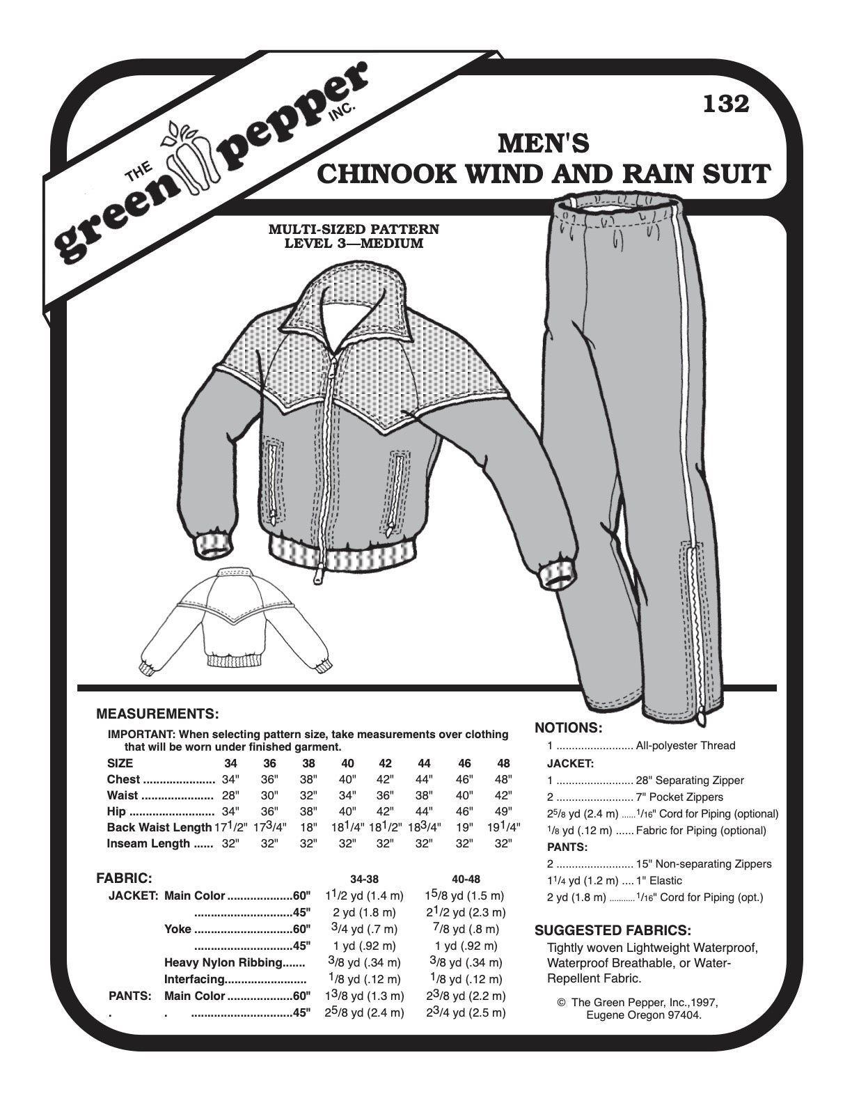 Men’s Chinook Wind & Rain Suit Pattern - 132 - The Green Pepper Patterns - Simplifi Fabric