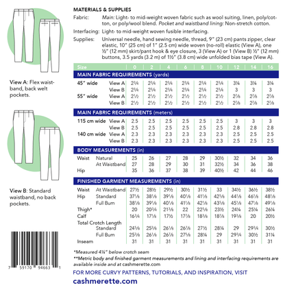 Meriam Trousers Paper Pattern - Cashmerette - Simplifi Fabric