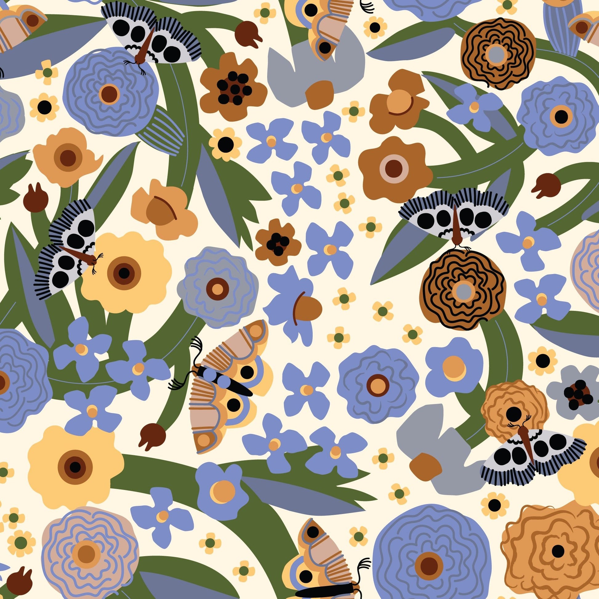 Moth Garden - Firefly Moon - Leah Duncan - Cloud 9 Fabrics - Poplin - Simplifi Fabric
