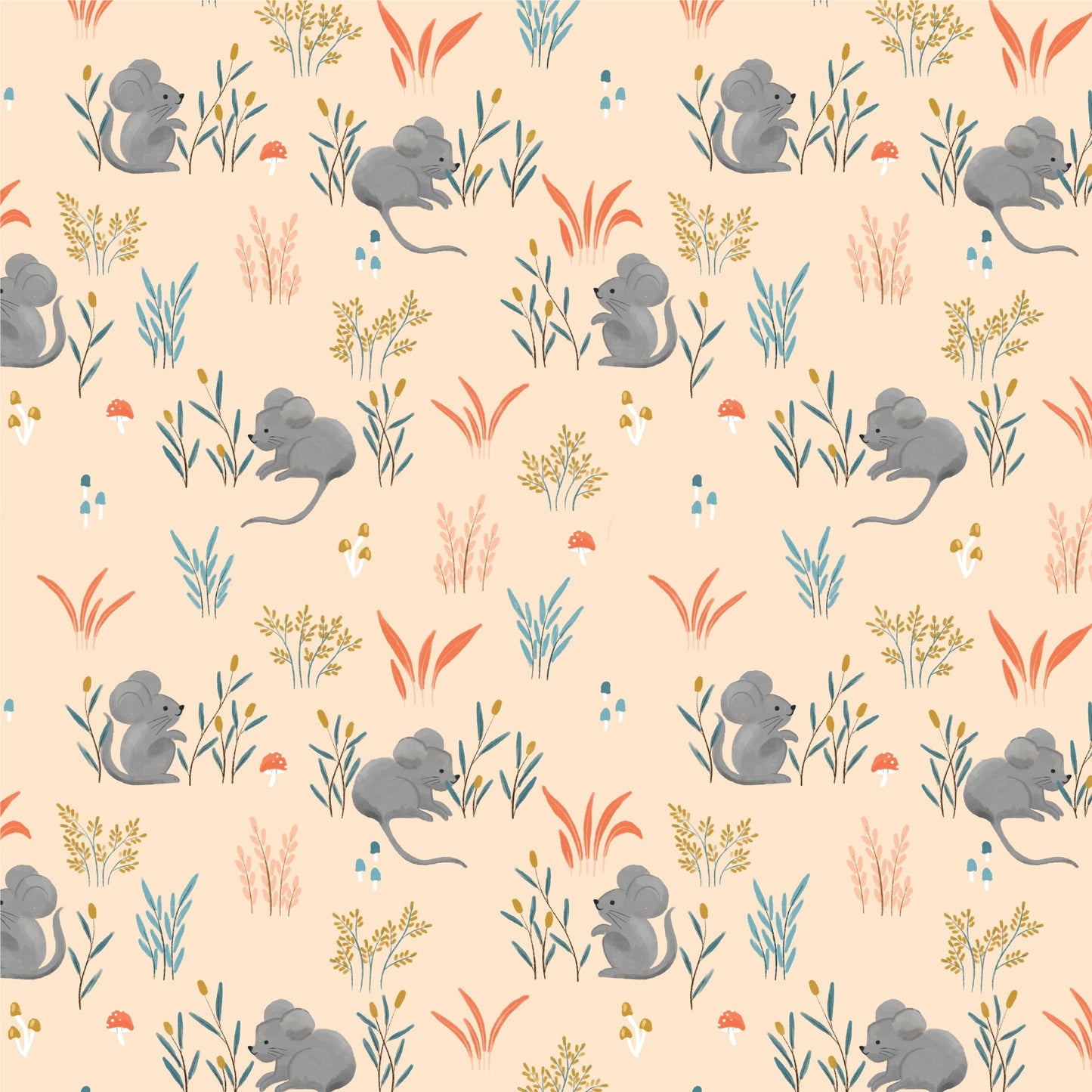 Mouse Meadow - Woodland Creatures - Dominika Godette - Cloud 9 Fabrics - Poplin - Simplifi Fabric