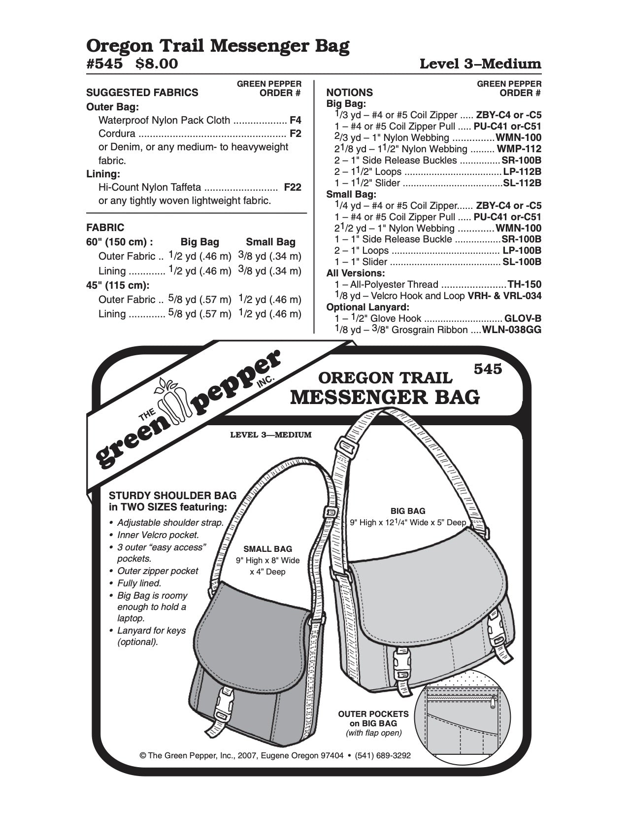 Oregon Trail Messenger Bag Pattern - 545 - The Green Pepper Patterns - Simplifi Fabric