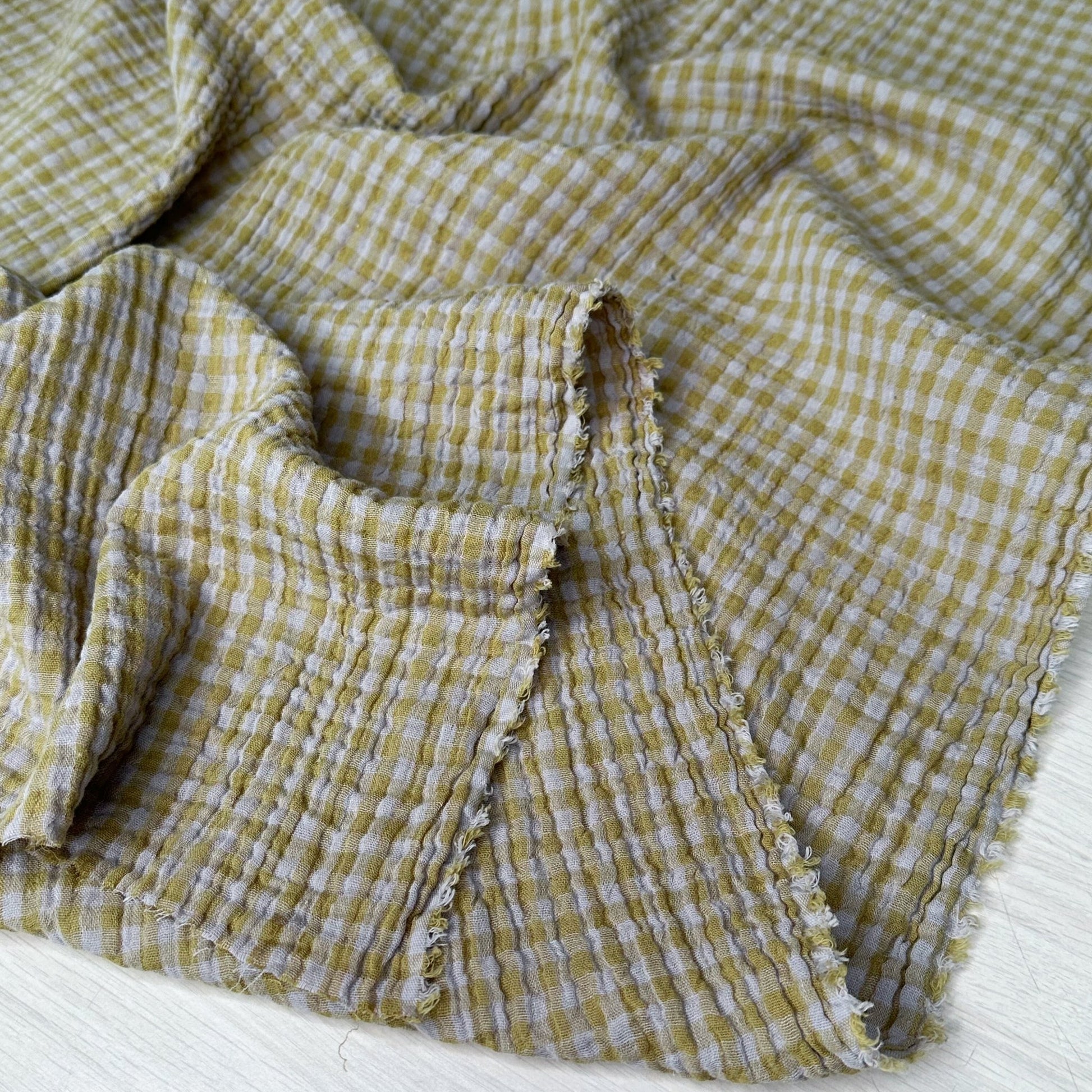 Organic Cotton Yarn Dyed Double Gauze - Check - Fog/Pistachio - Simplifi Fabric