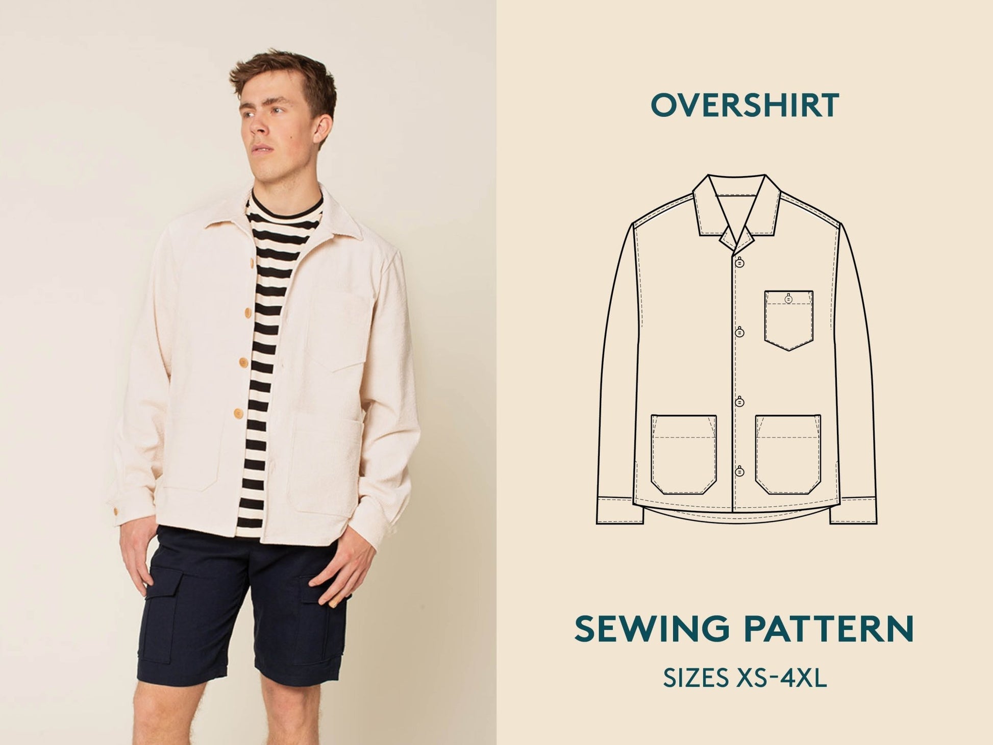 Overshirt Mens Paper Pattern - Wardrobe by Me - Simplifi Fabric