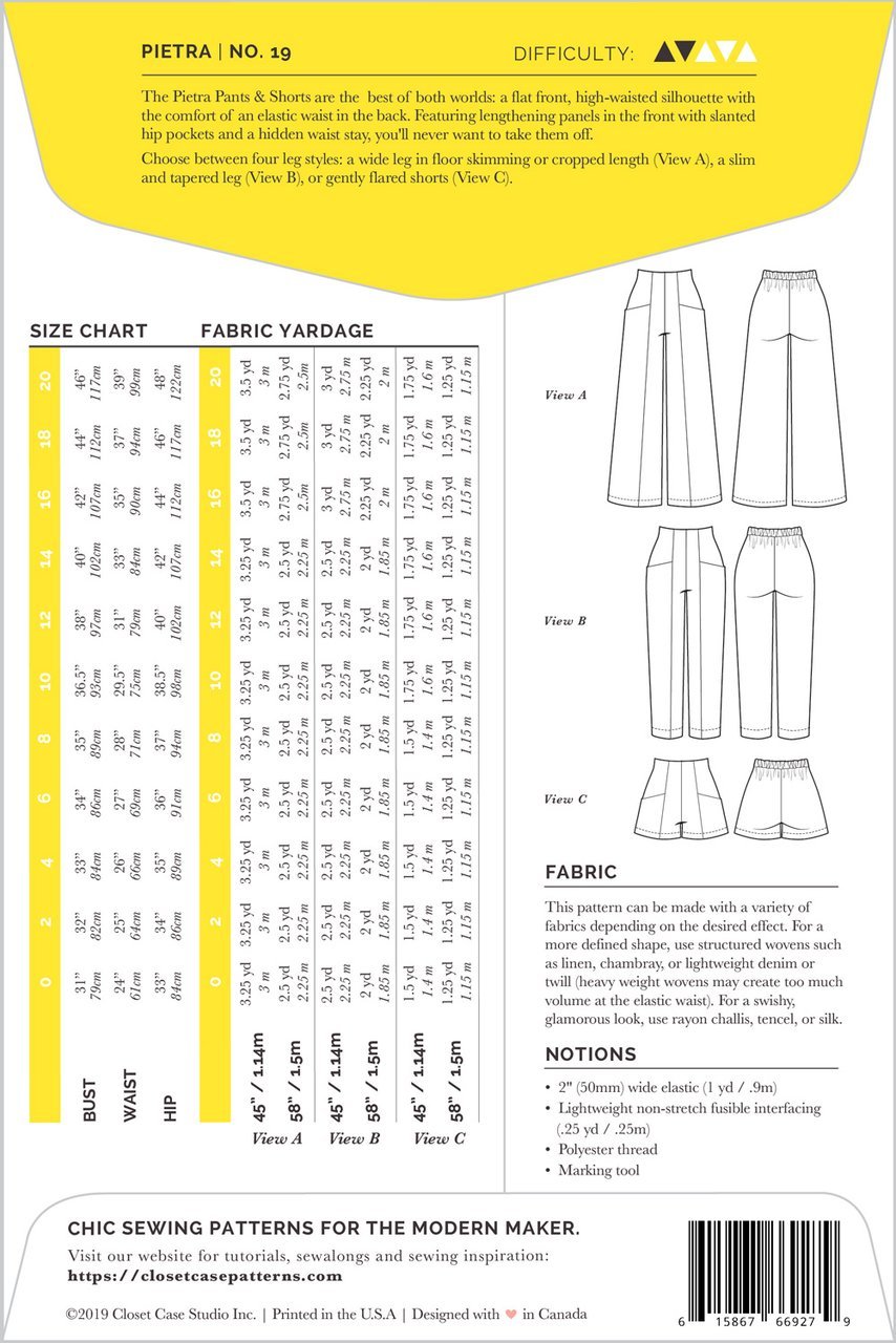 Pietra Pants & Shorts Pattern - Closet Core Patterns - Simplifi Fabric