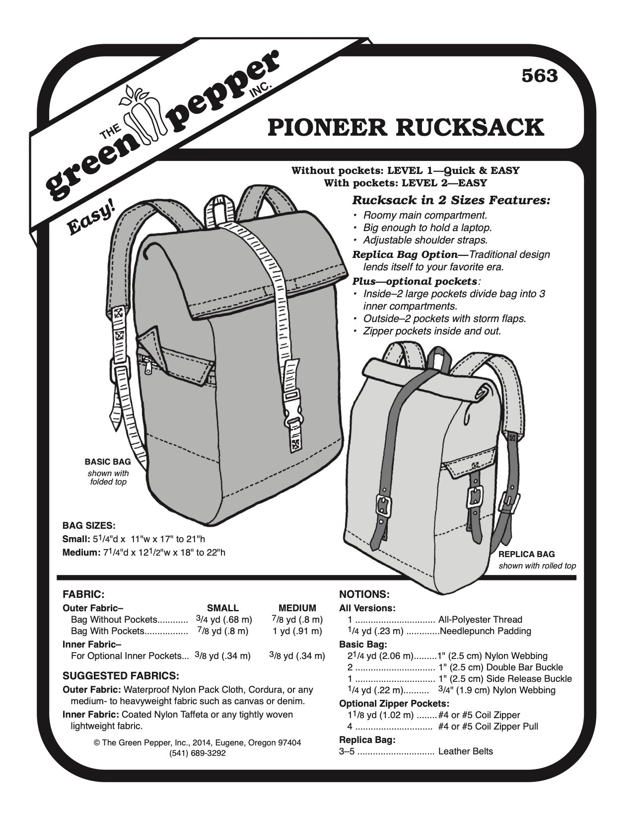 Pioneer Rucksack PDF Pattern - 563 - The Green Pepper Patterns - Simplifi Fabric