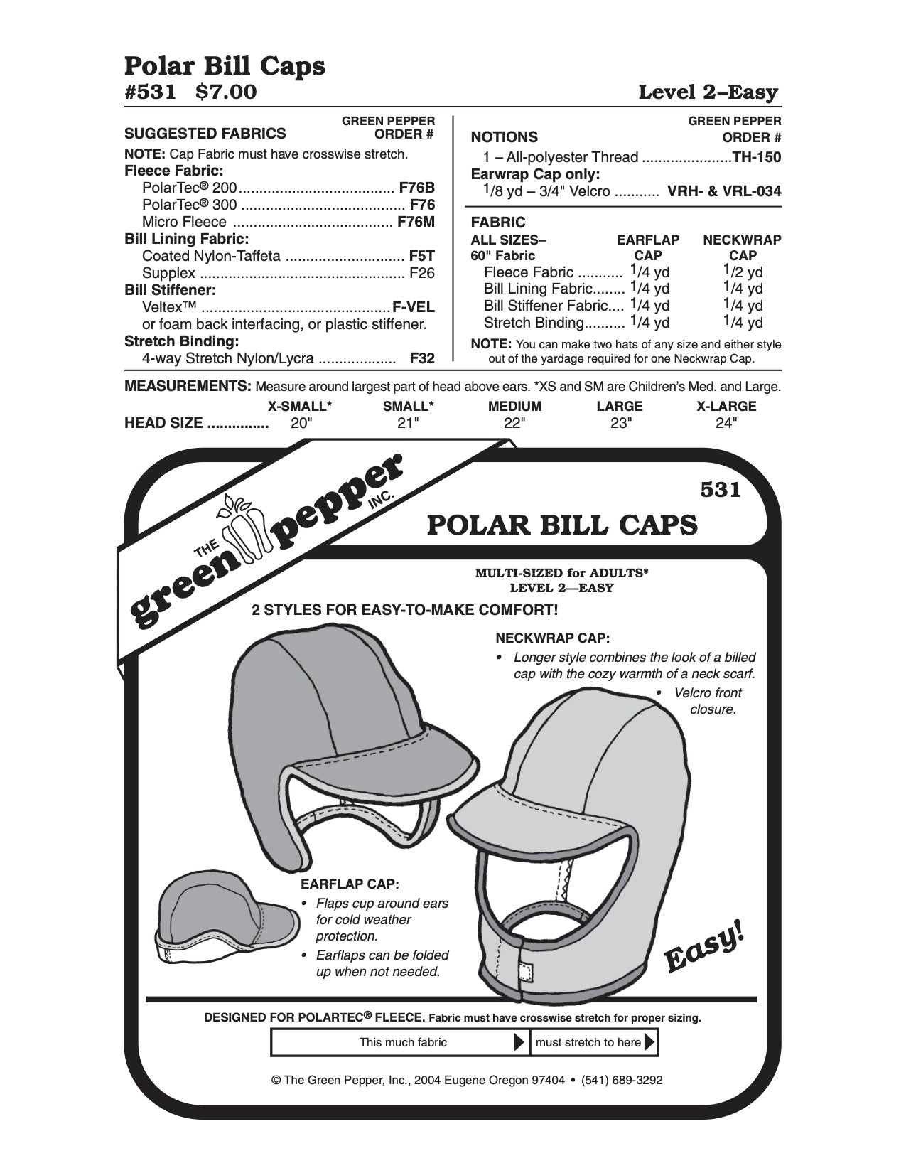 Polar Bills Cap Pattern - 531 - The Green Pepper Patterns - Simplifi Fabric