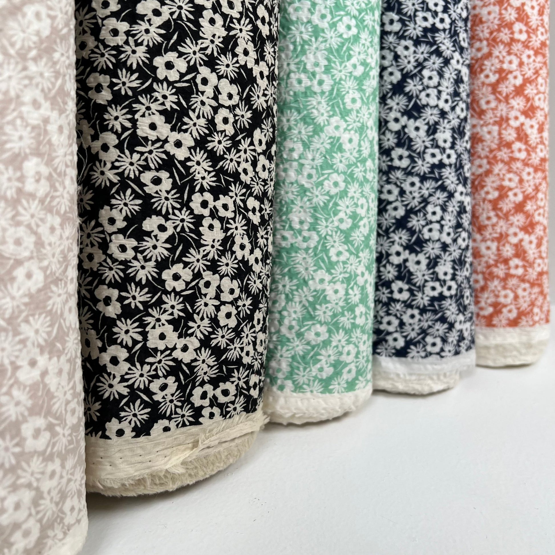 Printed Lawn Shrink Finish - Miracle Wave - Oeko - Tex® - Japanese Import - Dainty Flower - Green/Off - White - Simplifi Fabric