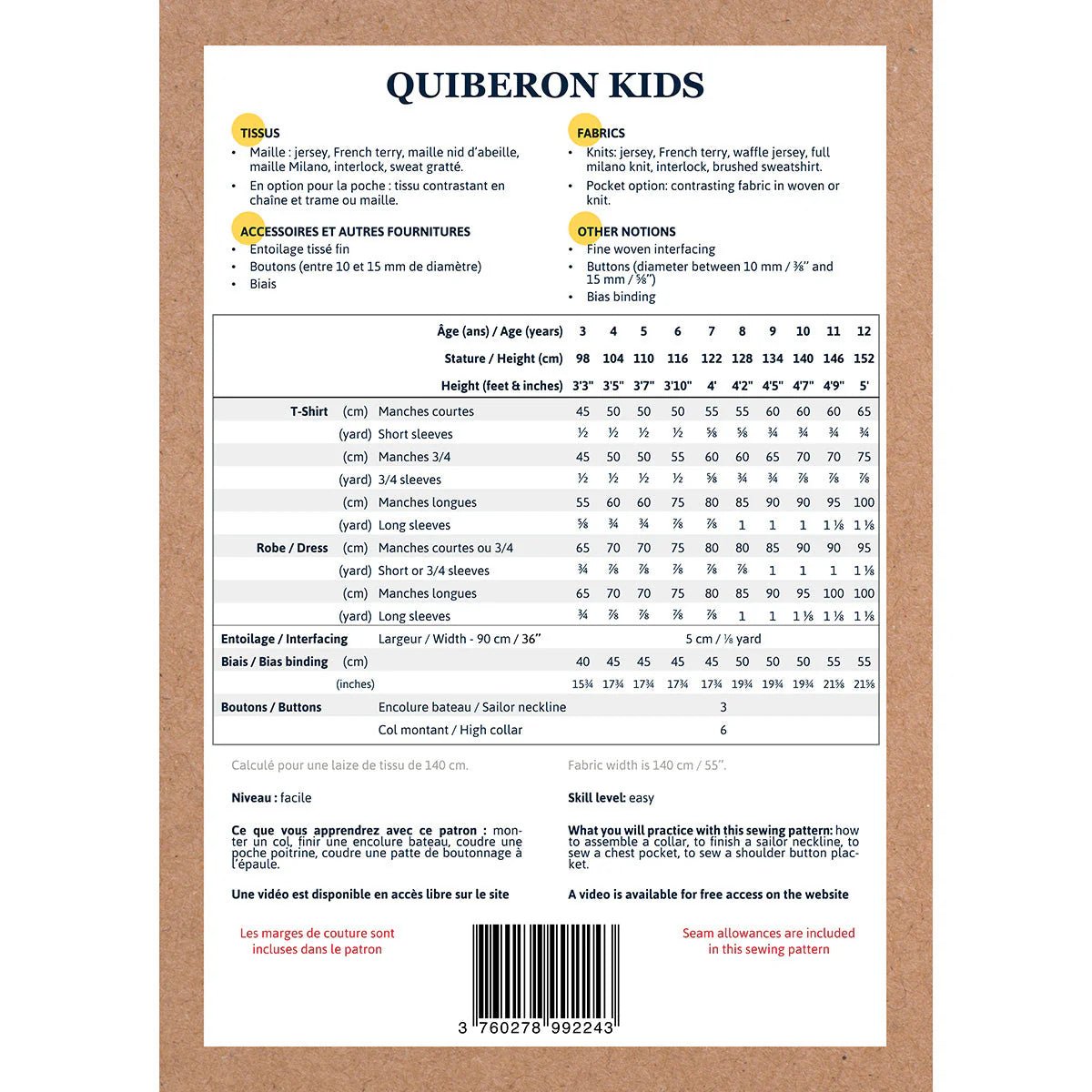 QUIBERON Sailor T-Shirt & Dress Sewing Pattern - Kids 3/12Y - Ikatee - Simplifi Fabric