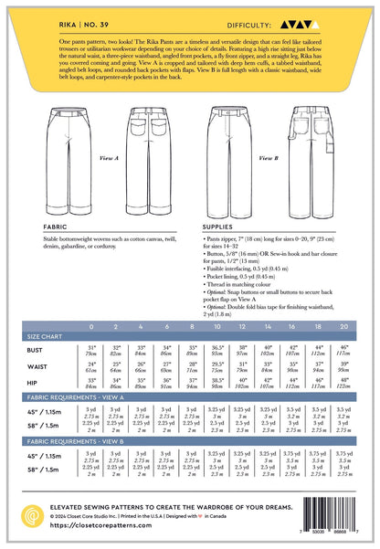 Rika Pants Paper Pattern - Closet Core Patterns - Simplifi Fabric