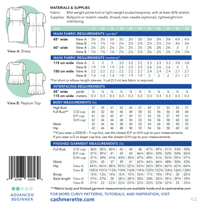 Rivermont Dress & Top Paper Pattern - Cashmerette - Simplifi Fabric