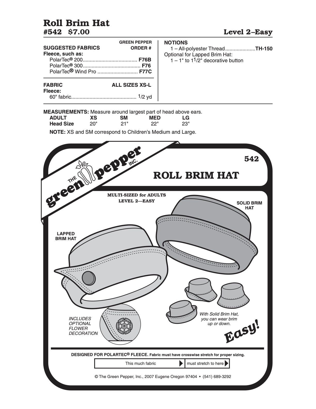 Roll Brim Hat Pattern - 542 - The Green Pepper Patterns - Simplifi Fabric