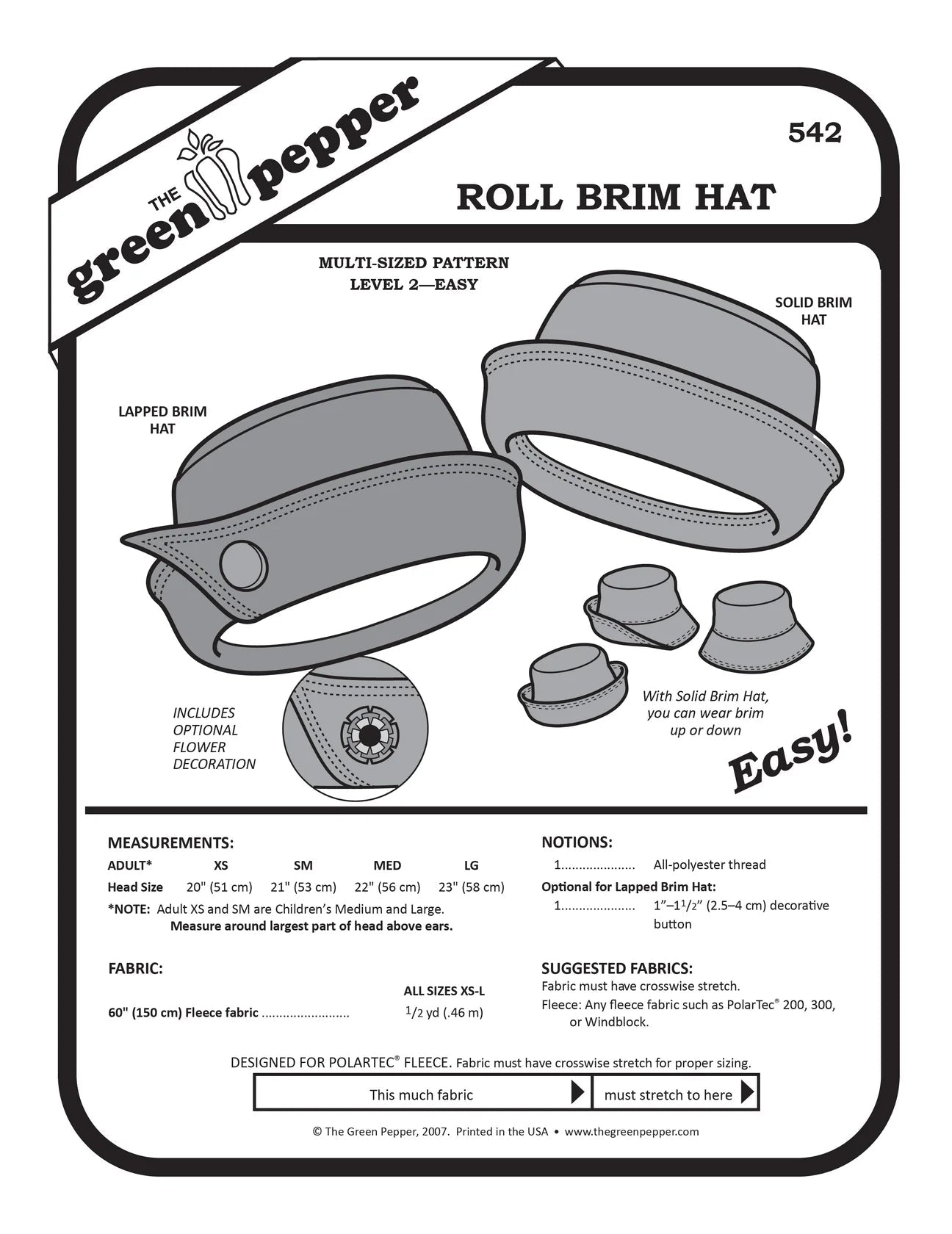 Roll Brim Hat PDF Pattern - 542 - The Green Pepper Patterns - Simplifi Fabric