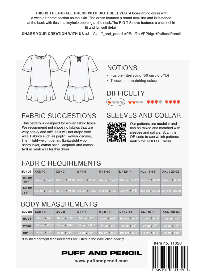 Ruffle Dress + Big T Sleeves - Paper Sewing Pattern - Puff And Pencil - Simplifi Fabric