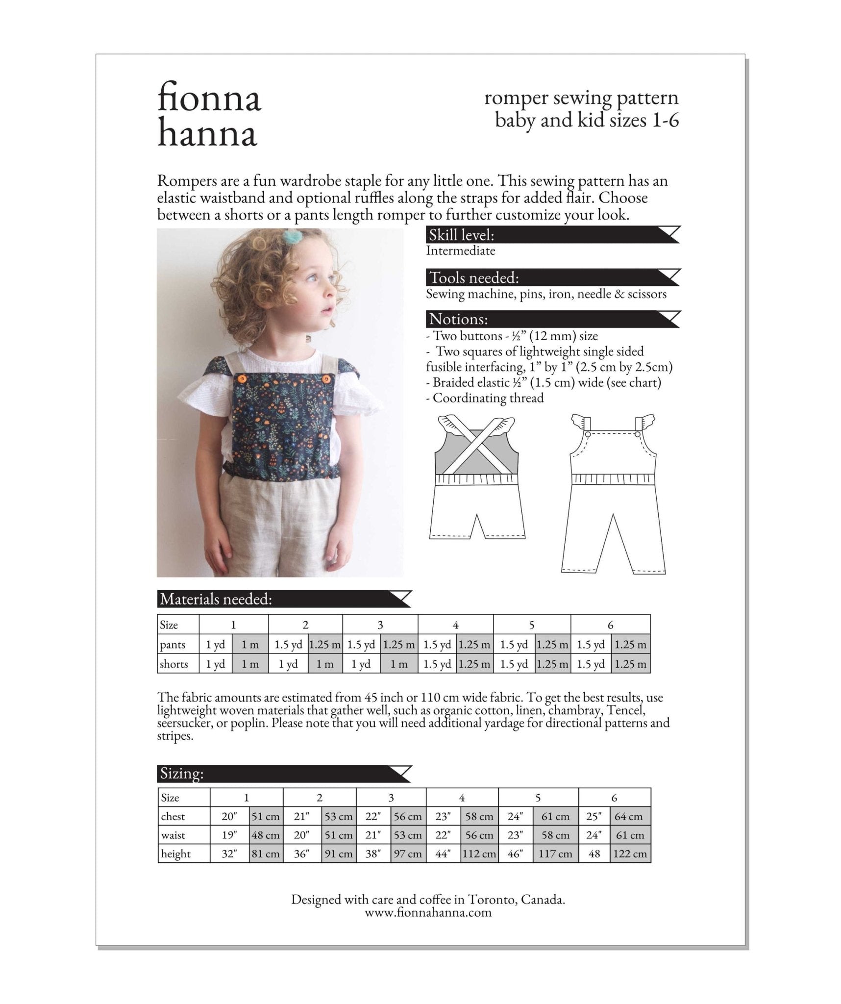 Ruffle Romper Childrens Sewing Pattern - Fiona Hanna - Simplifi Fabric