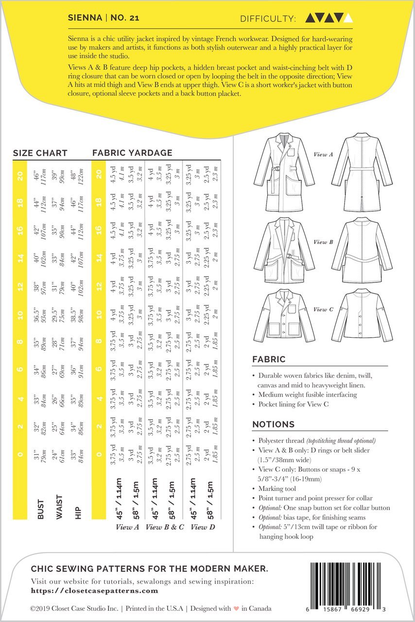 Sienna Maker Jacket Pattern - Closet Core Patterns - Simplifi Fabric