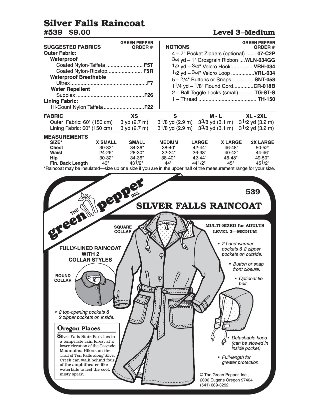 Silver Falls Raincoat Pattern - 539 - The Green Pepper Patterns - Simplifi Fabric