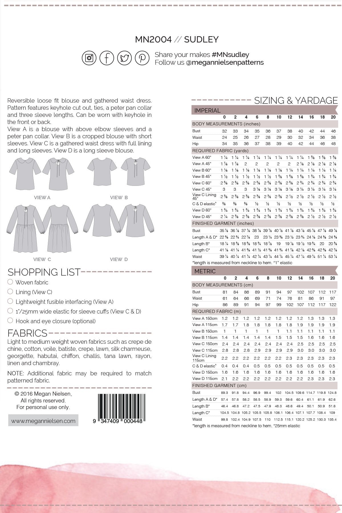 Sudley Dress & Blouse - Megan Nielsen Patterns - Sewing Pattern - Simplifi Fabric