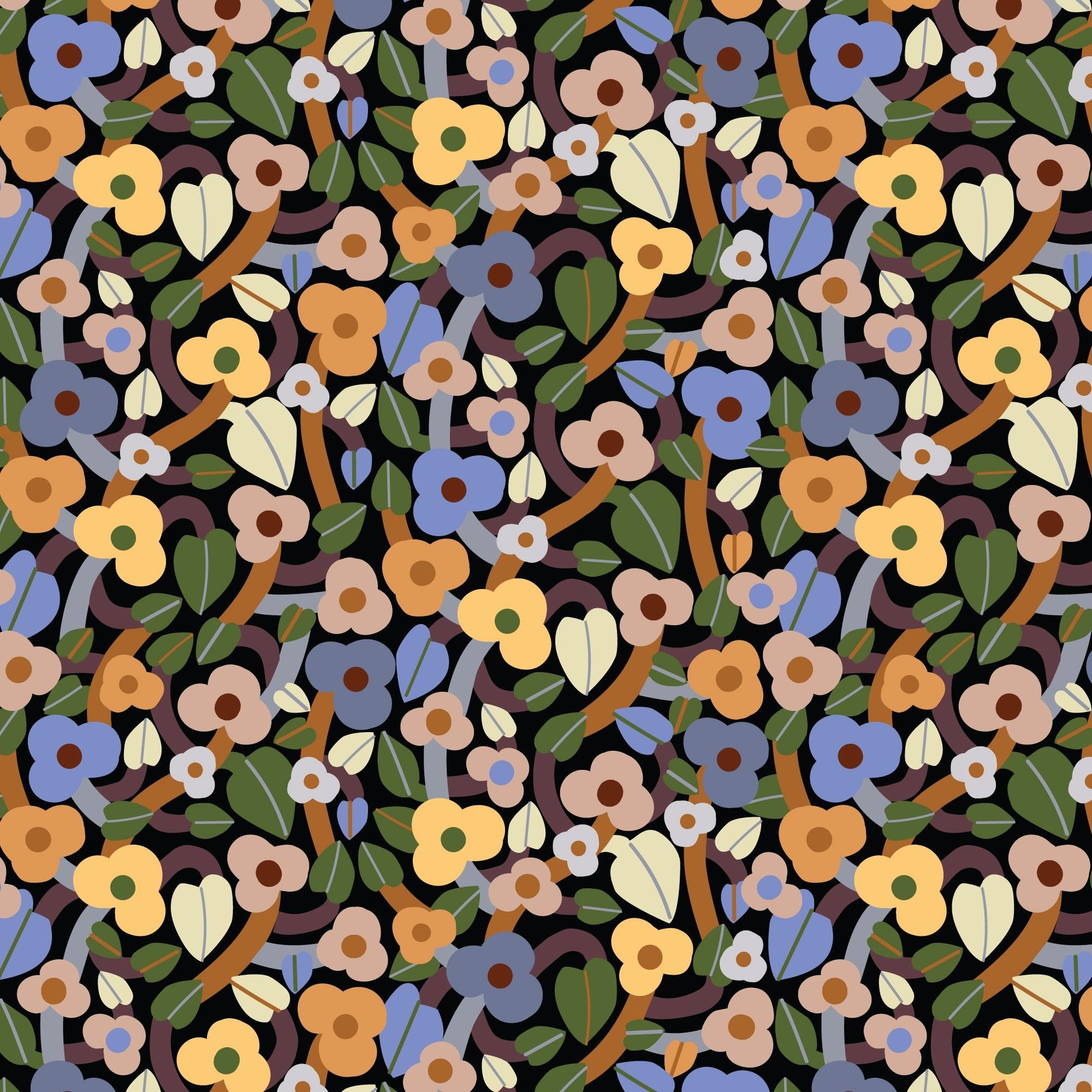 Summer Bramble - Black/Multi - Firefly Moon - Leah Duncan - Cloud 9 Fabrics - Poplin - Simplifi Fabric
