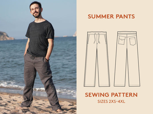 Summer Pants Mens Paper Pattern - Wardrobe by Me - Simplifi Fabric