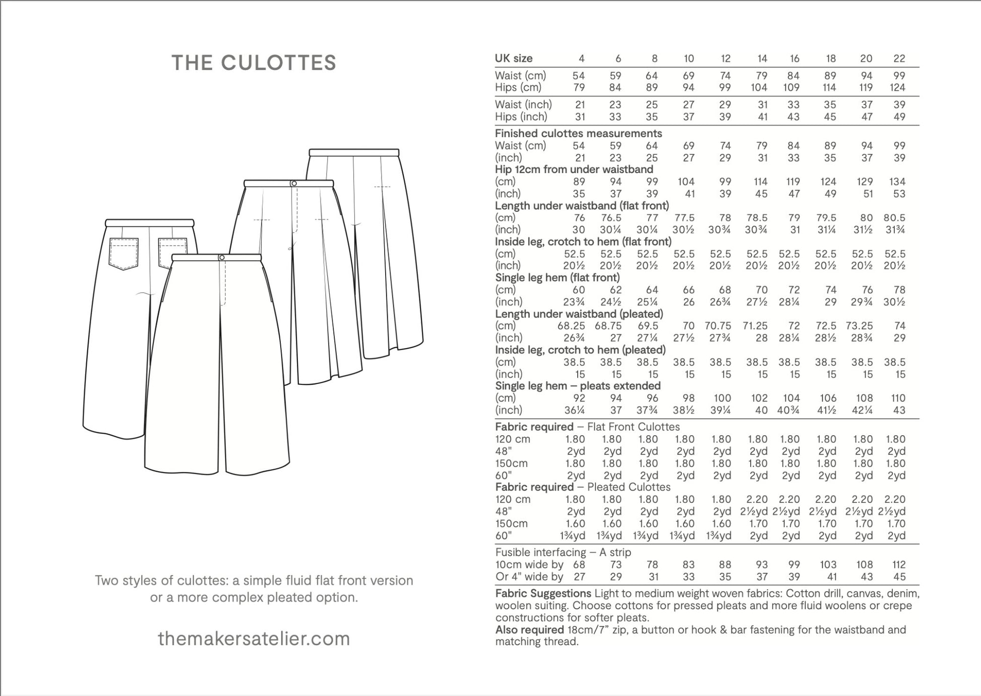 The Culottes - PDF Pattern - The Makers Atelier - Simplifi Fabric