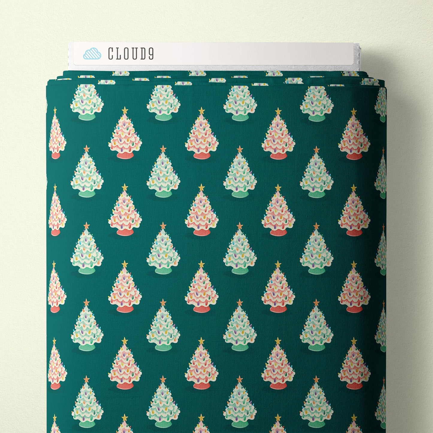 Vintage Ceramic Trees - Bright Holiday - Charla Pettingill - Cloud 9 Fabrics - Poplin - Simplifi Fabric