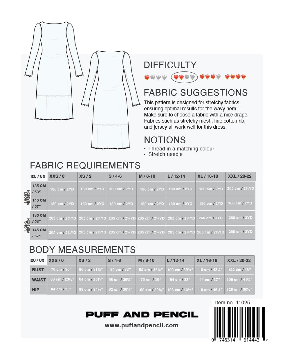 Wavy Hem Dress + Slim Sleeves - Paper Sewing Pattern - Puff And Pencil - Simplifi Fabric