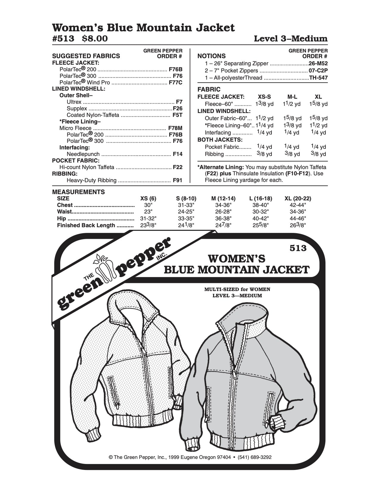 Women’s Blue Mountain Jacket Pattern - 513 - The Green Pepper Patterns - Simplifi Fabric