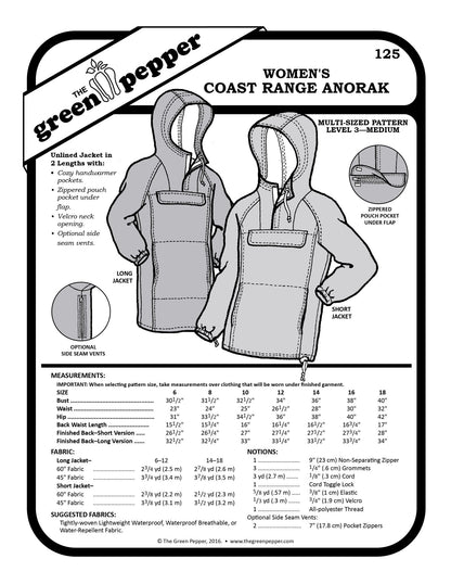 Women's Coast Range Anorak Jacket PDF Pattern - 125 - The Green Pepper Patterns - Simplifi Fabric