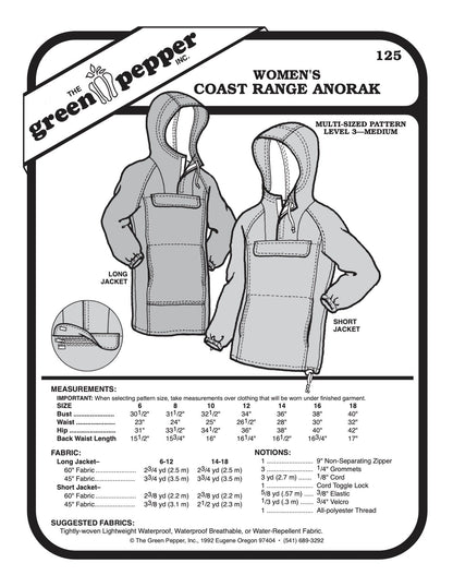 Women’s Coast Range Anorak Pattern - 125 - The Green Pepper Patterns - Simplifi Fabric