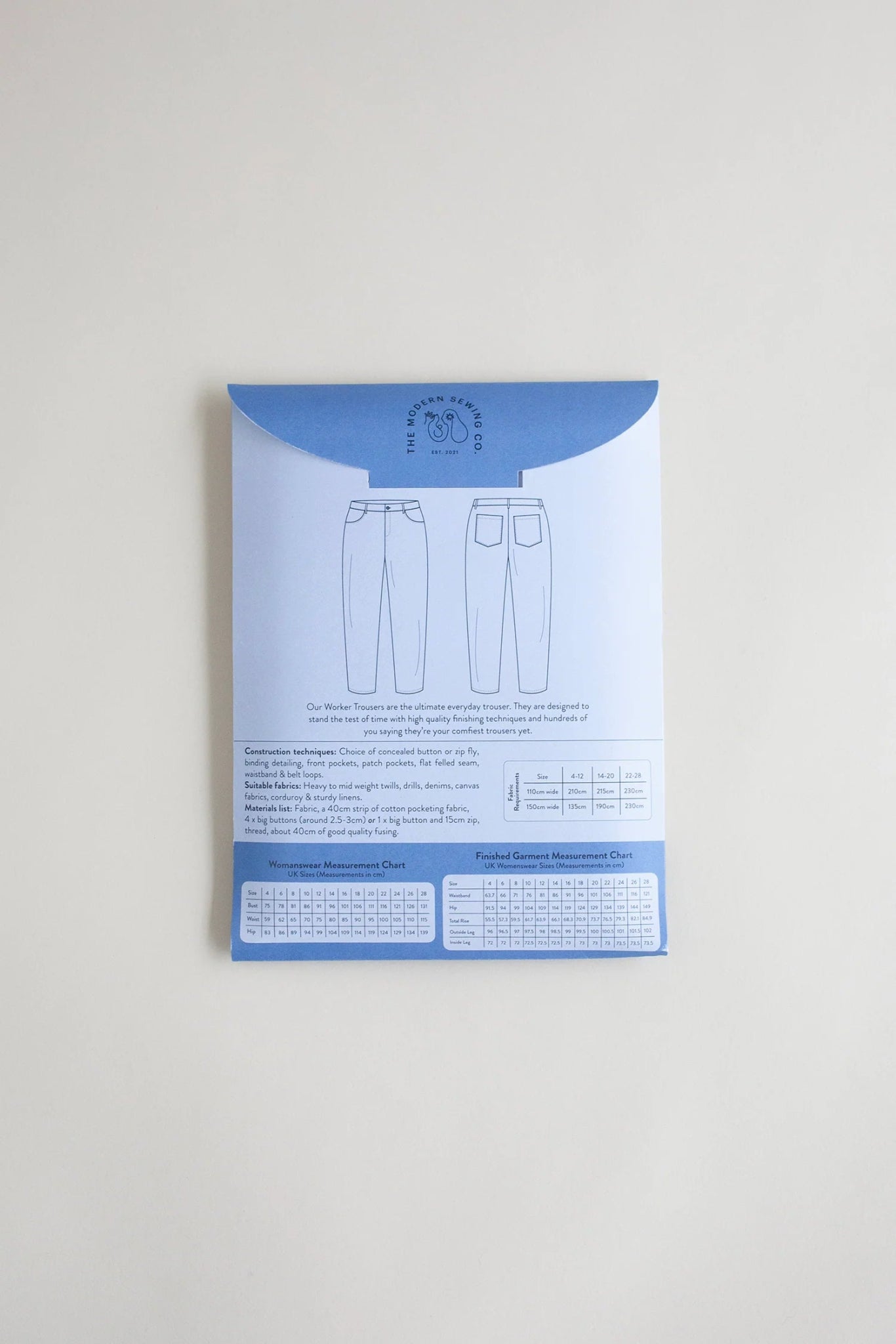 Worker Trousers Paper Pattern - Modern Sewing Co. - Simplifi Fabric