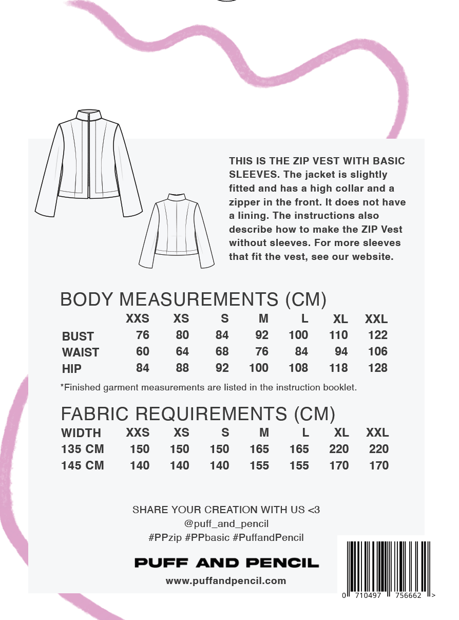 Zip Vest + Basic Sleeves - Paper Sewing Pattern - Puff And Pencil - Simplifi Fabric