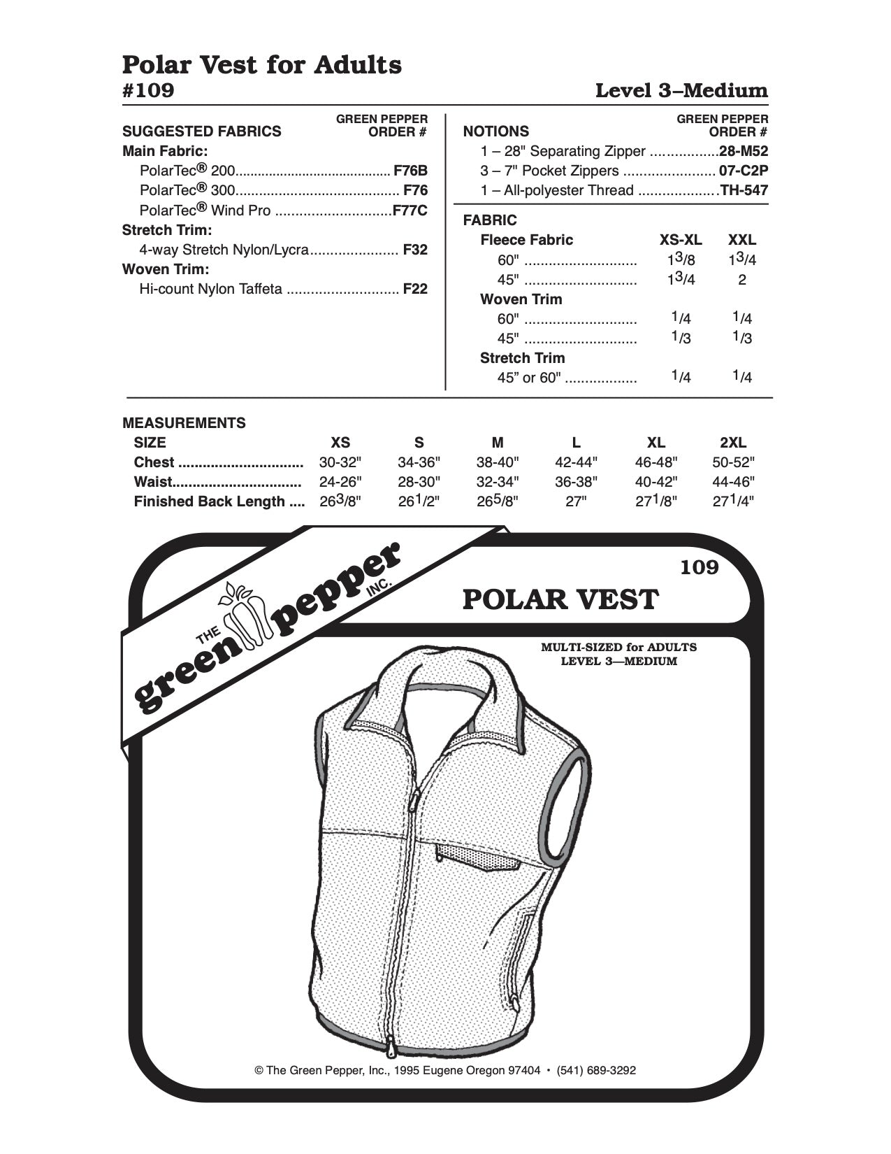 Adult’s Polar Vest Pattern - 109 - The Green Pepper Patterns