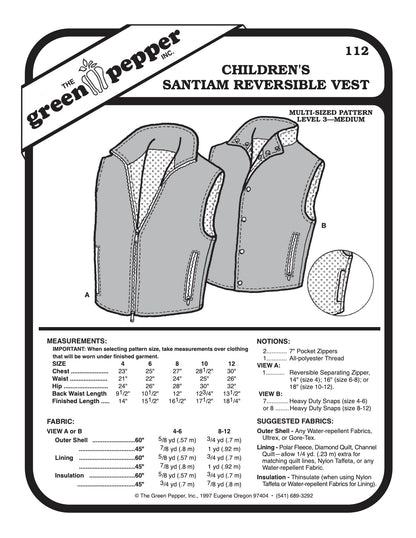 Kid’s Santiam Reversible Vest Pattern - 112 - The Green Pepper Patterns