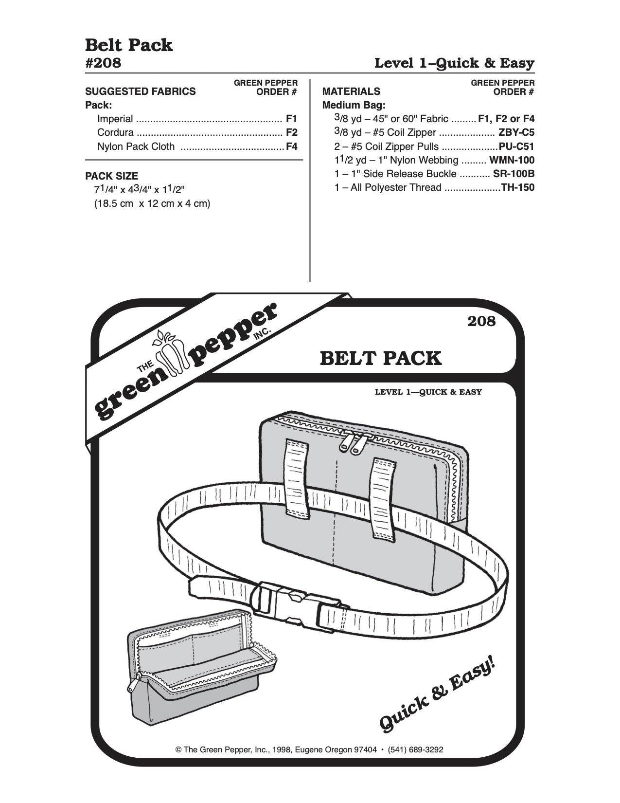 Belt Pack Pattern - 208 - The Green Pepper Patterns