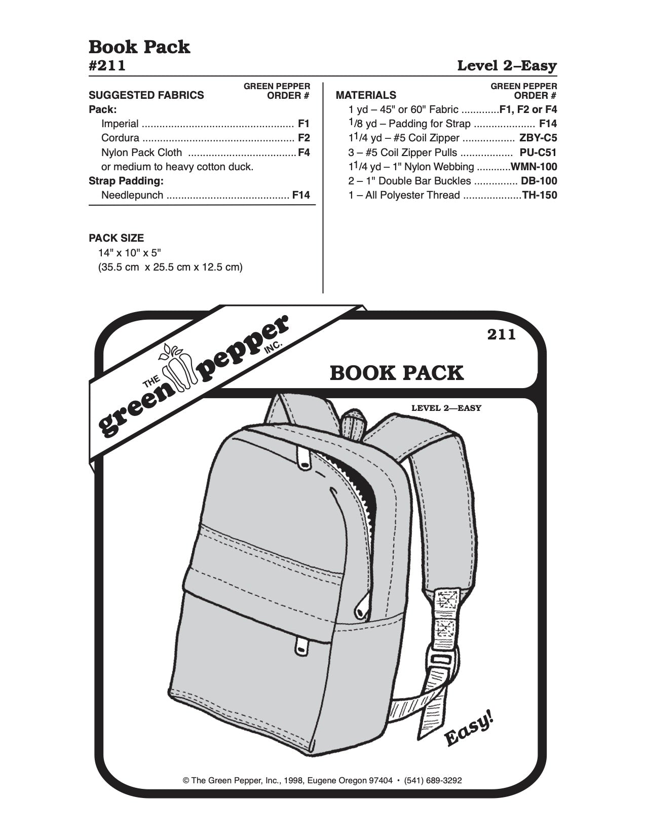 Book Pack Pattern - 211 - The Green Pepper Patterns