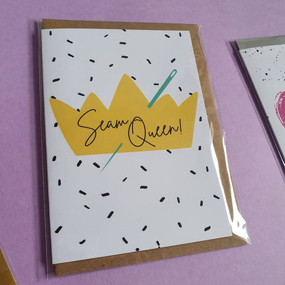 "SEAM QUEEN" Sewing Themed Greeting Card - Sew Anonymous