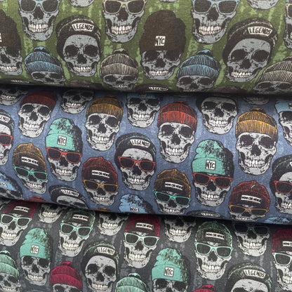 European Cotton Stretch Alpensweat - Skulls - Oeko-Tex® - Marine Blue