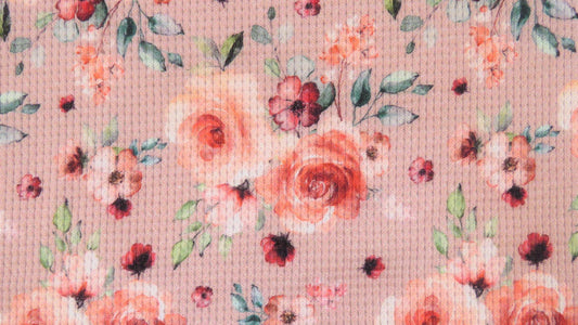 Waffle Jersey Digital Roses - European Import - Oeko-Tex® - Old Rose