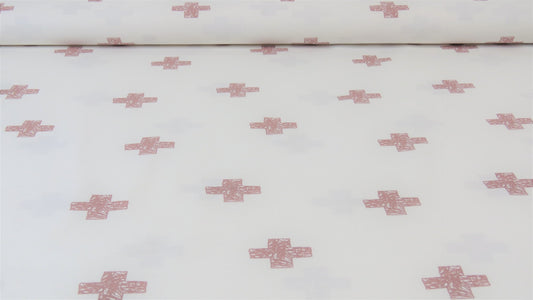 Crosses - Cotton Poplin - Oeko-Tex® - European Import - Ecru / Old Rose