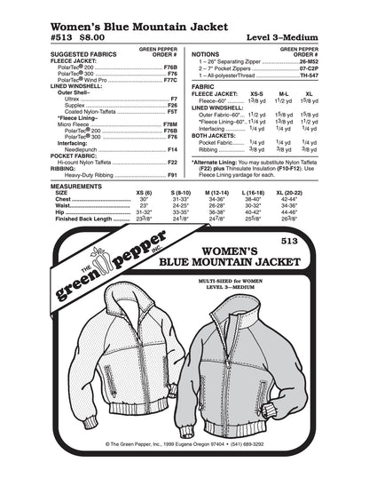 Women’s Blue Mountain Jacket Pattern - 513 - The Green Pepper Patterns