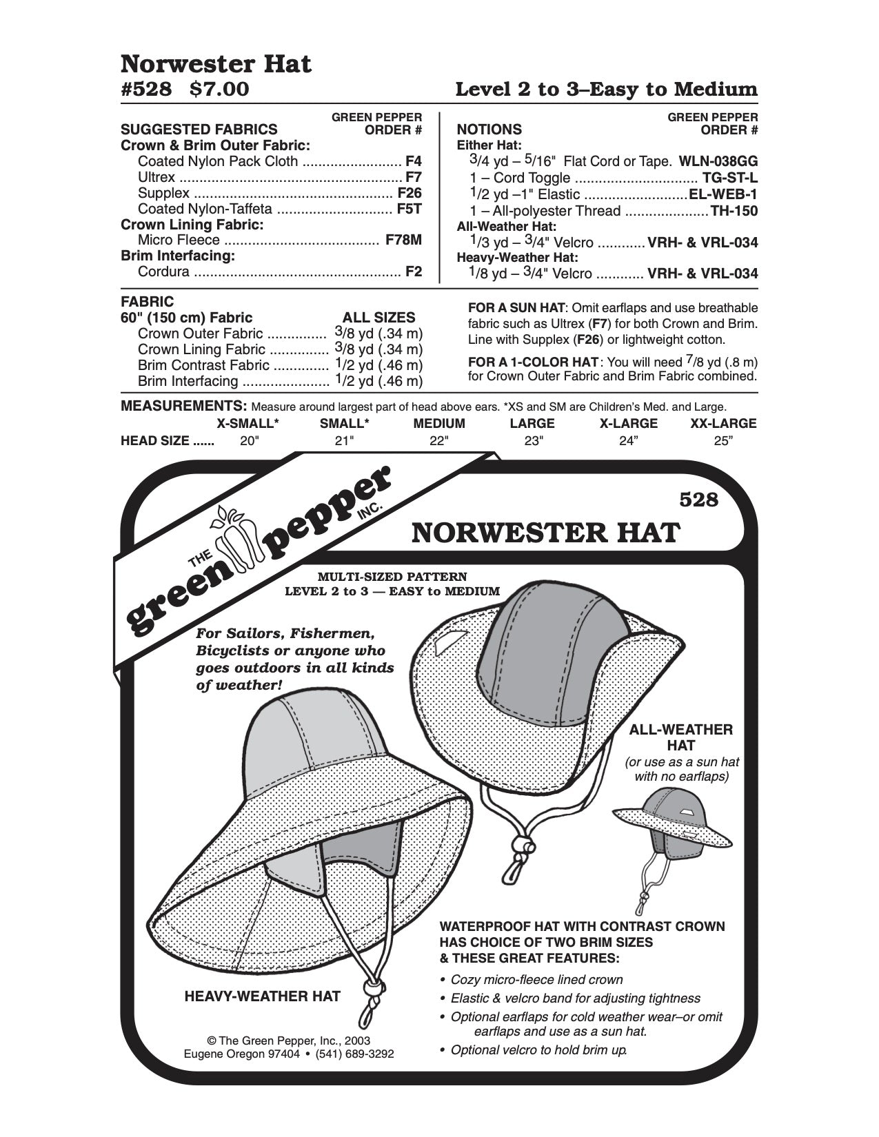 Norwester Hat Pattern - 528 - The Green Pepper Patterns