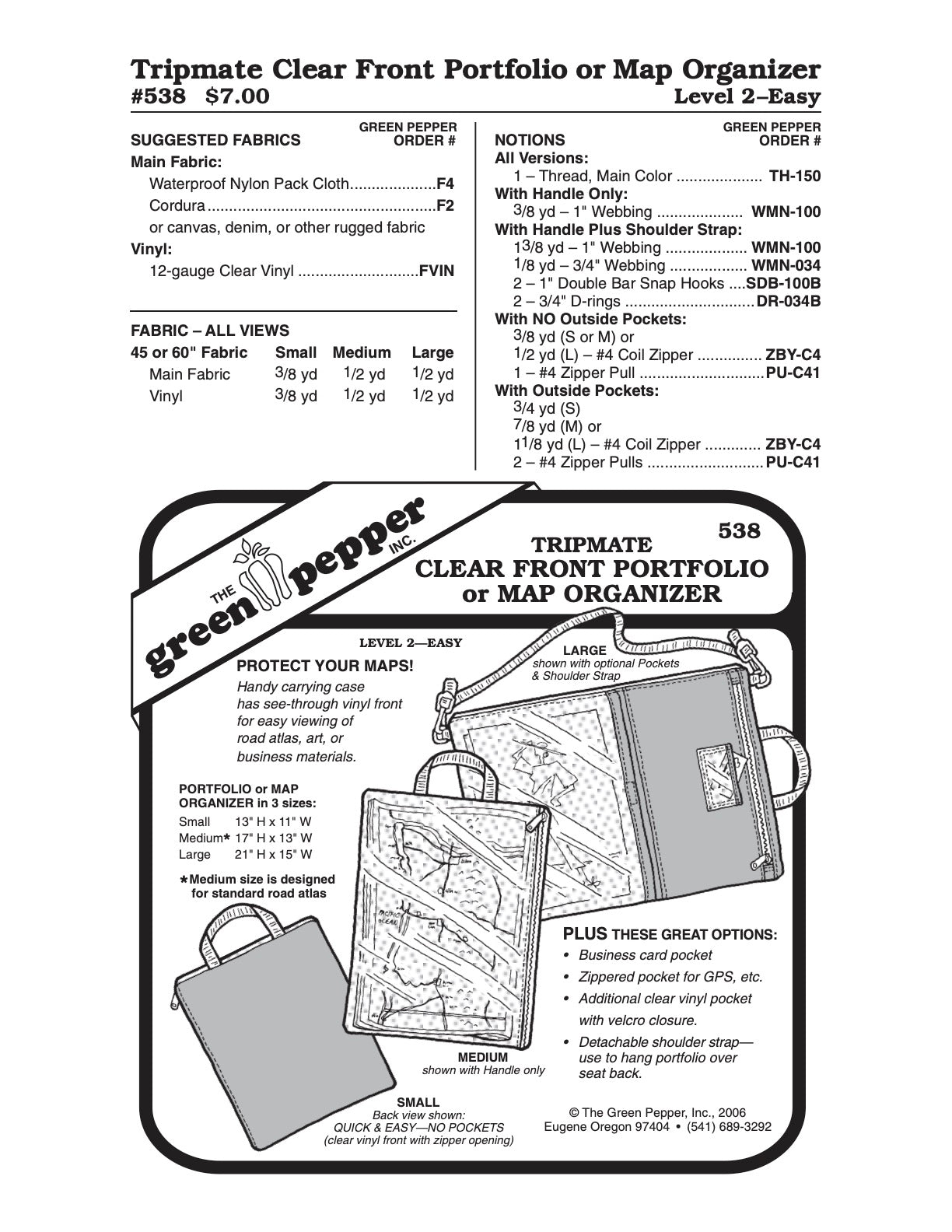 Tripmate Clear Front Portfolio/Atlas Organizer - 538 - The Green Pepper Patterns