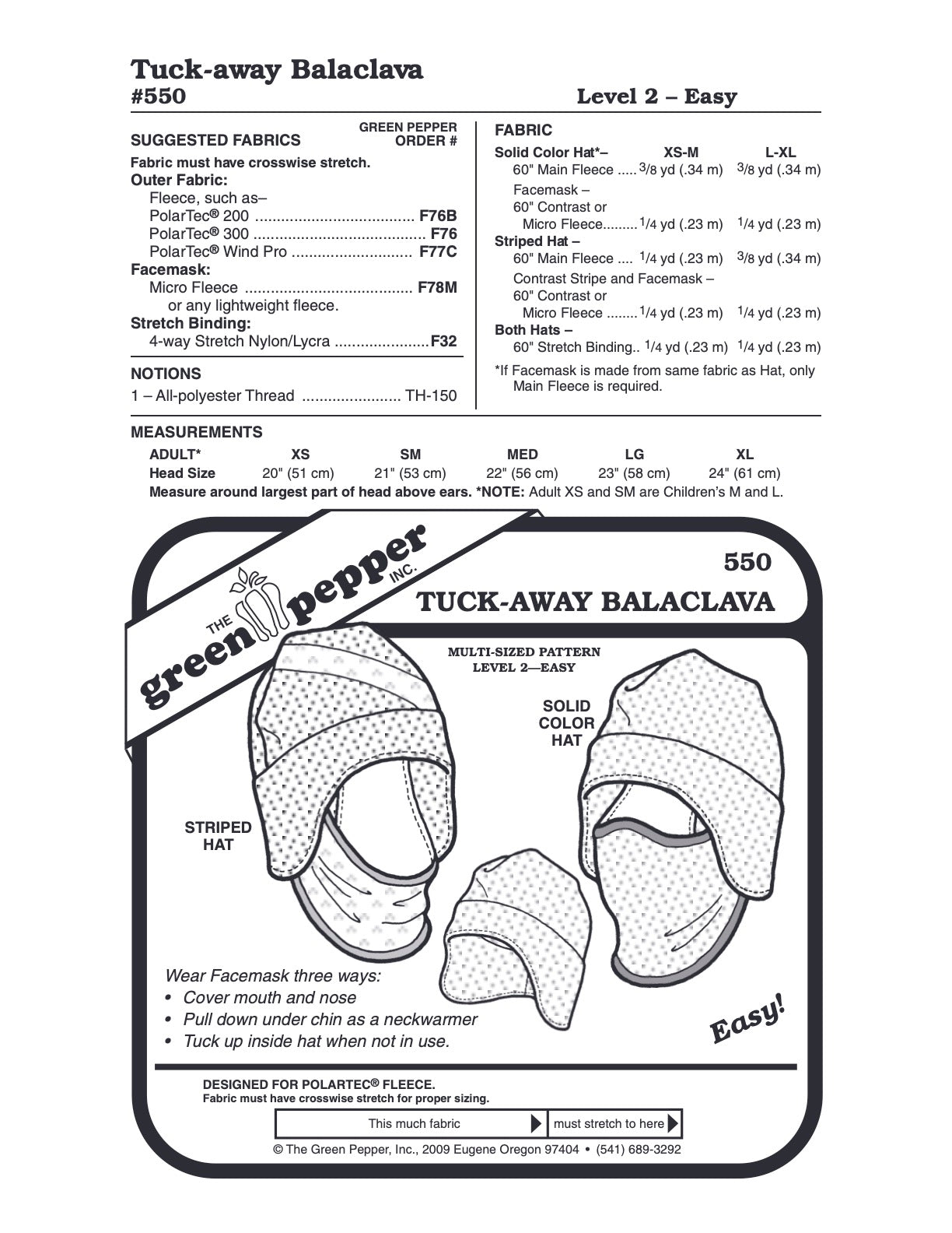 Tuck-Away Balaclava Pattern - 550 - The Green Pepper Patterns