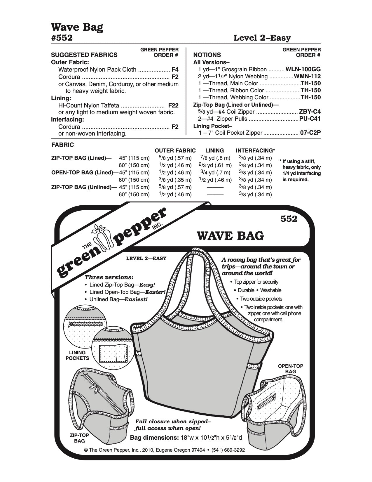 Wave Bag Pattern - 552 - The Green Pepper Patterns