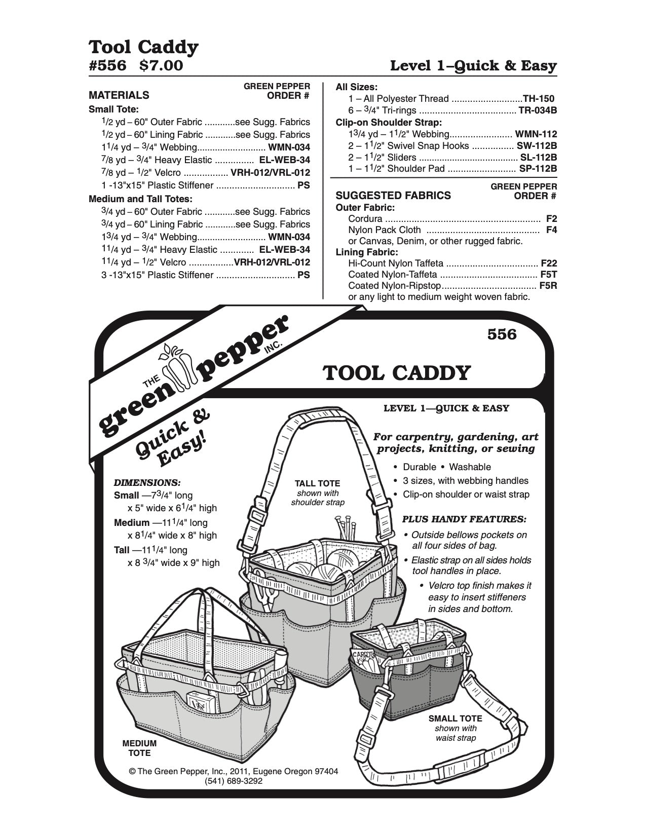 Tool Caddy Pattern - 556 - The Green Pepper Patterns