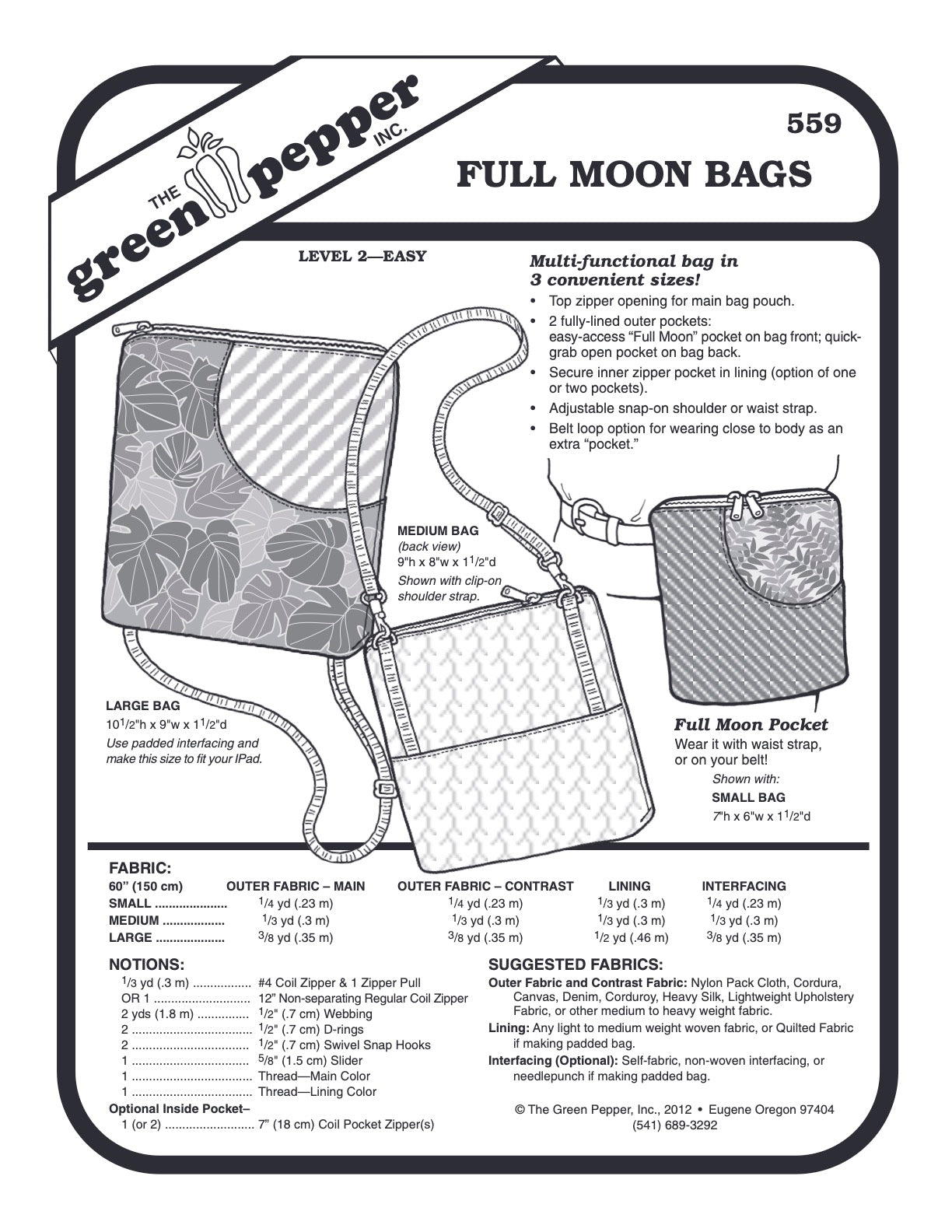 Full Moon Bag Pattern - 559 - The Green Pepper Patterns