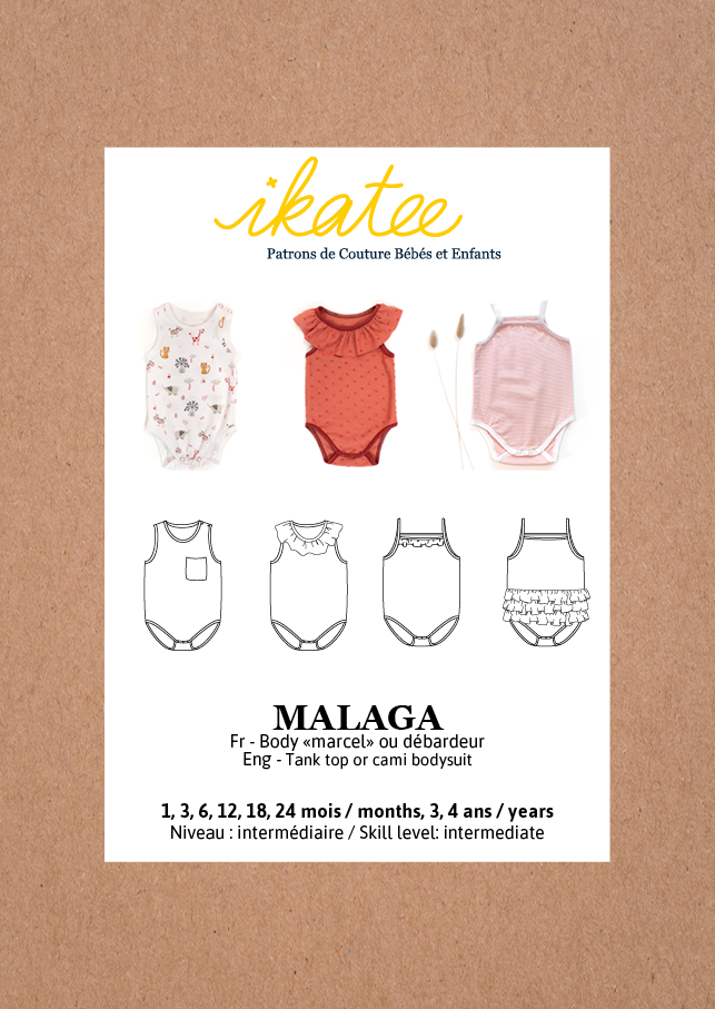 Malaga Bodysuit Sewing Pattern - Baby Boy & Girl 1M/4Y - Ikatee