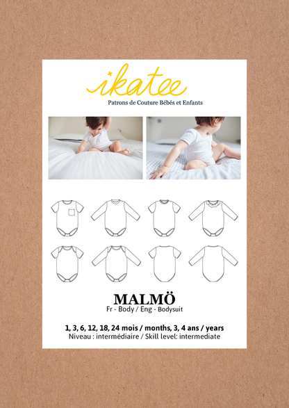 Malmö Bodysuit Sewing Pattern - Baby Boy & Girl 1M/4Y - Ikatee