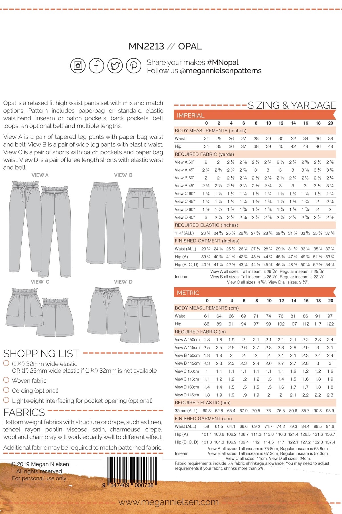 Opal Pants & Shorts - Megan Nielsen Patterns - Sewing Pattern